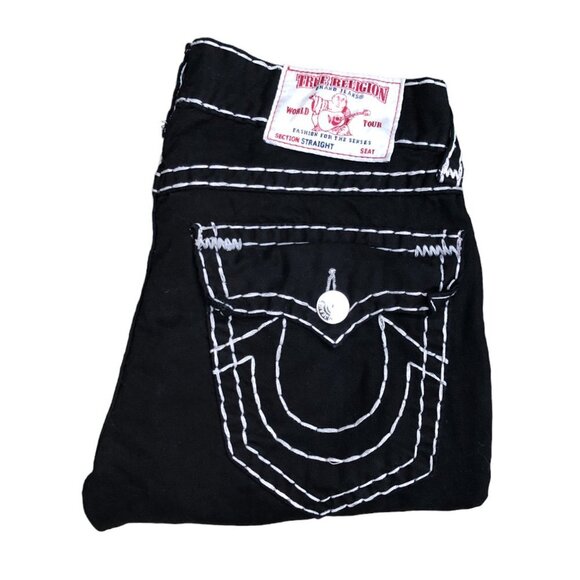 Vintage True Religion Jeans Size 32 STRAIGHT SUPER T BLACK WHITE STITCH - Picture 1 of 9